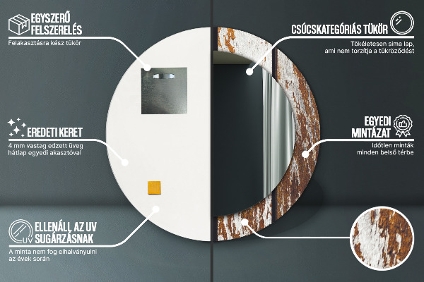 Kerek díszes tükör Vintage sötét fa