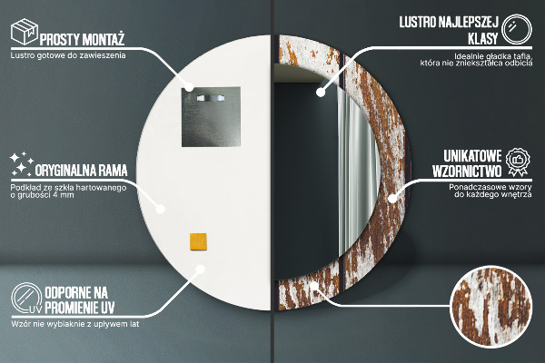 Kerek díszes tükör Vintage sötét fa