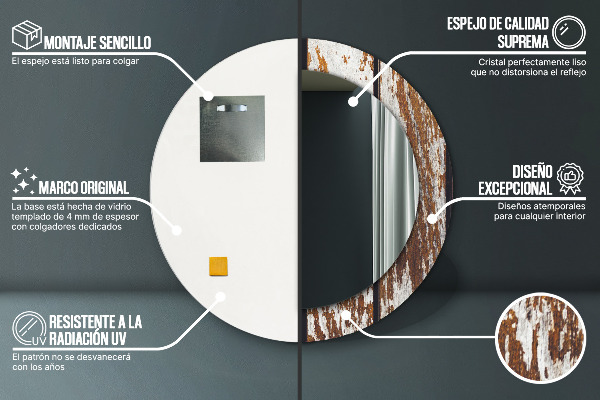 Kerek díszes tükör Vintage sötét fa