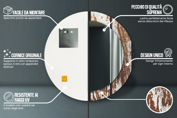 Kerek díszes tükör Vintage sötét fa