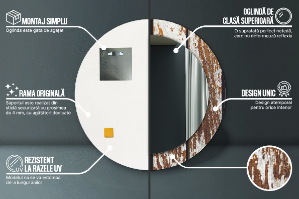 Kerek díszes tükör Vintage sötét fa