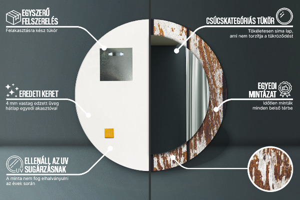 Kerek díszes tükör Vintage sötét fa