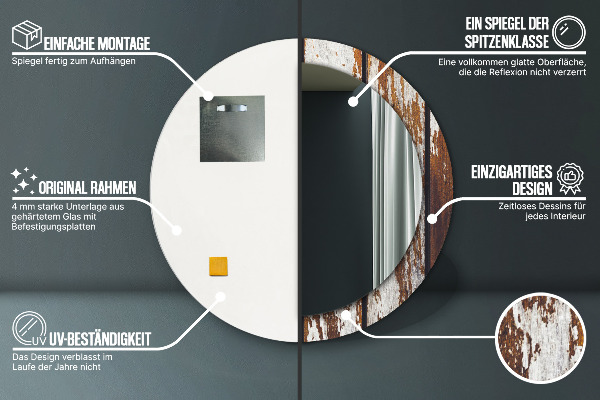 Kerek díszes tükör Vintage sötét fa