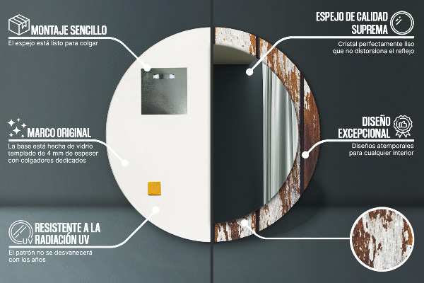 Kerek díszes tükör Vintage sötét fa