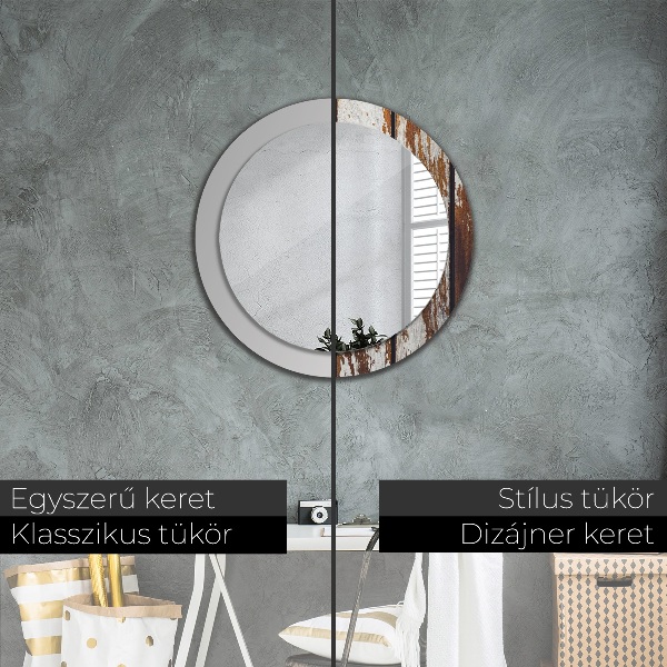 Kerek díszes tükör Vintage sötét fa