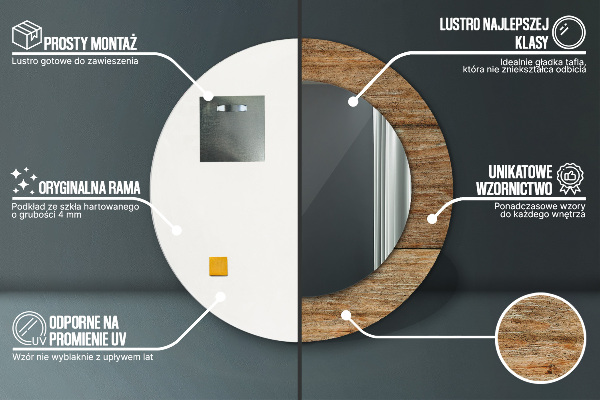 Kerek tükör keret nyomtatással Régi fa