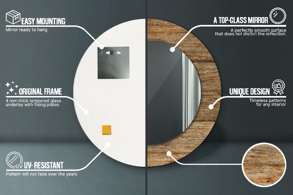 Kerek tükör keret nyomtatással Régi fa