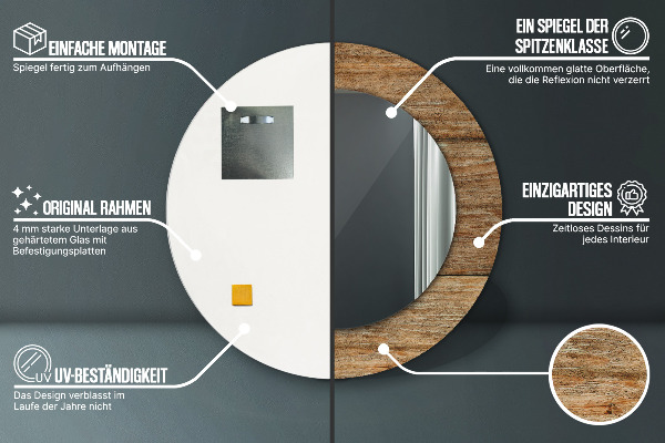 Kerek tükör keret nyomtatással Régi fa