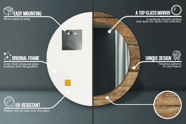 Kerek tükör keret nyomtatással Régi fa