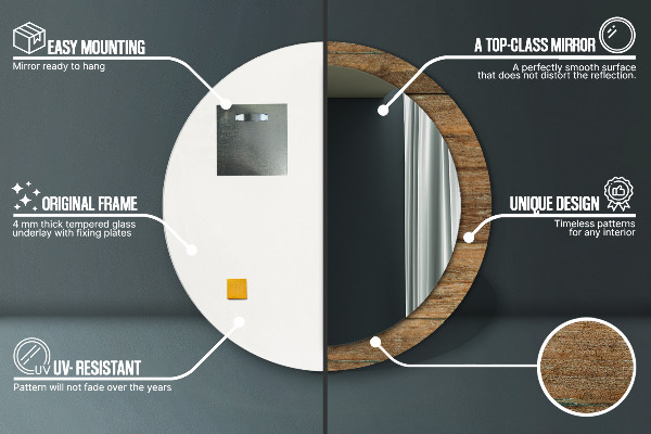 Kerek tükör keret nyomtatással Régi fa