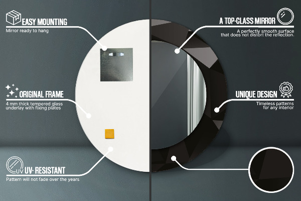 Kerek tükör díszítéssel Absztrakt fekete