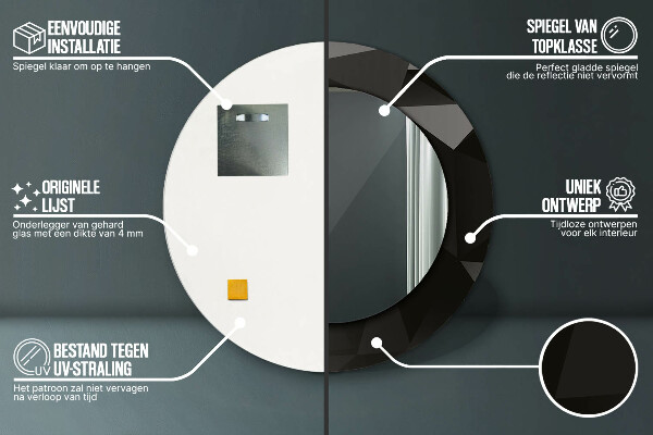 Kerek tükör díszítéssel Absztrakt fekete