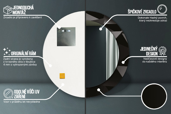 Kerek tükör díszítéssel Absztrakt fekete