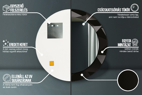 Kerek tükör díszítéssel Absztrakt fekete