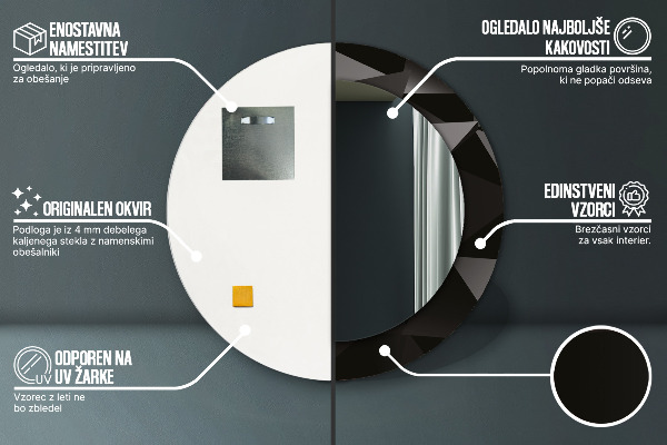 Kerek tükör díszítéssel Absztrakt fekete