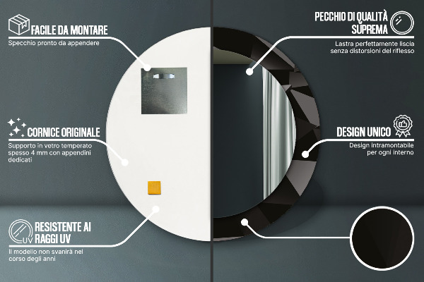 Kerek tükör díszítéssel Absztrakt fekete