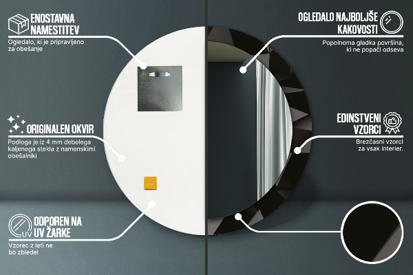 Kerek tükör díszítéssel Absztrakt fekete