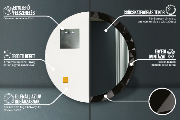 Kerek tükör díszítéssel Absztrakt fekete