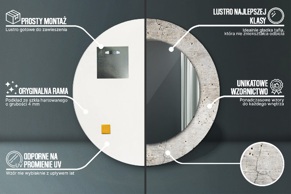 Kerek tükör keret nyomtatással Szürke beton