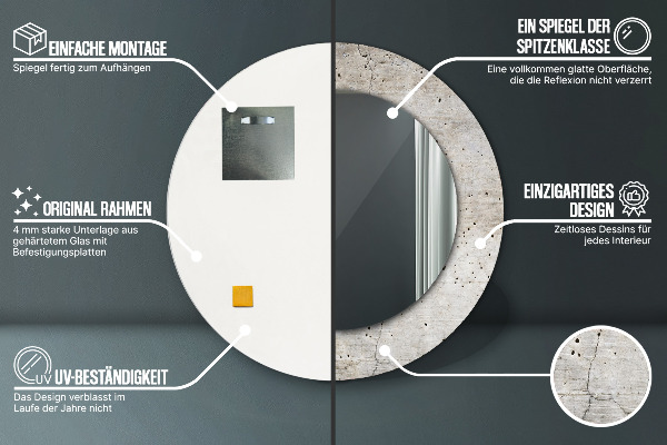 Kerek tükör keret nyomtatással Szürke beton