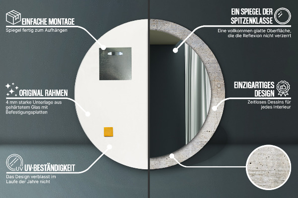 Kerek tükör keret nyomtatással Szürke beton