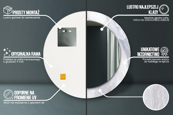 Kerek tükör nyomtatott kerettel Absztrakt márvány