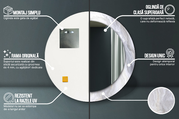 Kerek tükör nyomtatott kerettel Absztrakt márvány