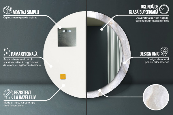 Kerek tükör nyomtatott kerettel Absztrakt márvány