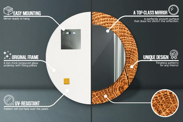 Kerek tükör keret nyomtatással tölgyfa