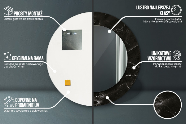 Kerek tükör nyomtatott kerettel Márvány kő