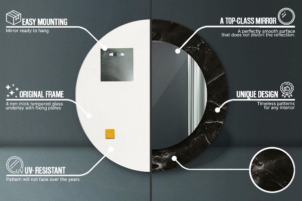 Kerek tükör nyomtatott kerettel Márvány kő