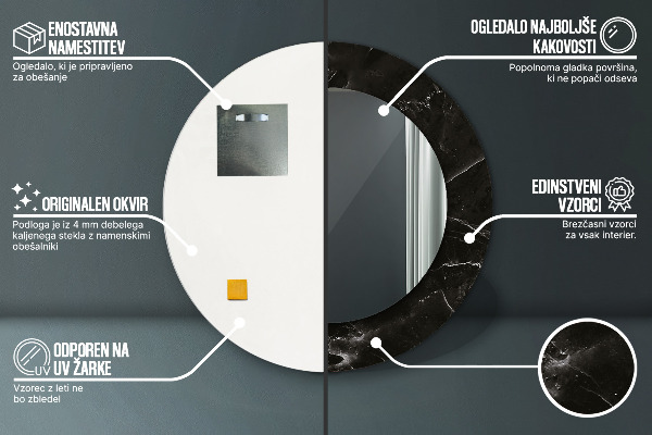 Kerek tükör nyomtatott kerettel Márvány kő