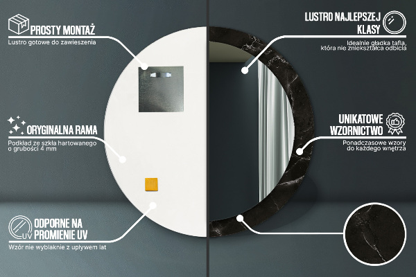 Kerek tükör nyomtatott kerettel Márvány kő