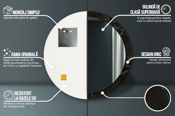 Kerek tükör nyomtatott kerettel Márvány kő