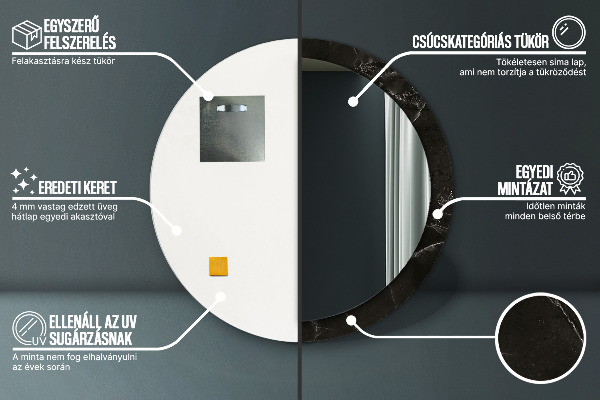 Kerek tükör nyomtatott kerettel Márvány kő