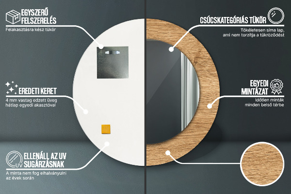 Kerek tükör fali dísz Fa textúra