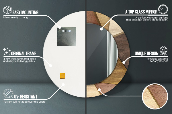 Kerek tükör díszítéssel Geometrikus 3D fa