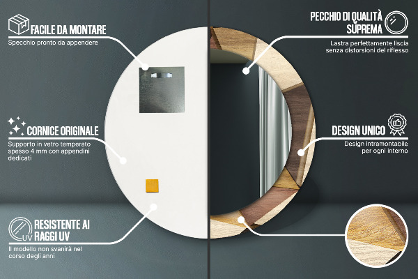 Kerek tükör díszítéssel Geometrikus 3D fa