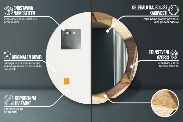 Kerek tükör díszítéssel Geometrikus 3D fa