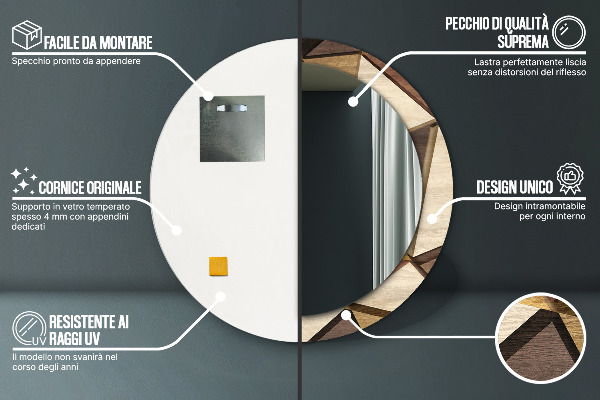 Kerek tükör díszítéssel Geometrikus 3D fa