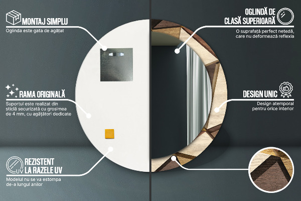 Kerek tükör díszítéssel Geometrikus 3D fa