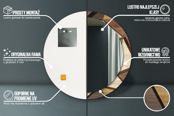 Kerek tükör díszítéssel Geometrikus 3D fa