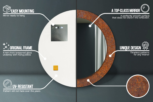 Kerek tükör keret nyomtatással Rozsdás fém