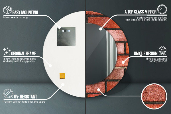 Kerek tükör fali dísz vörös tégla