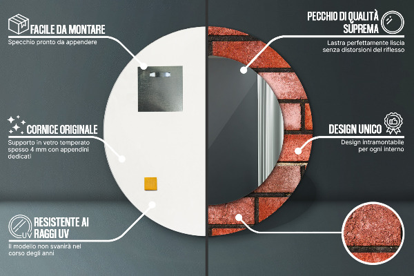 Kerek tükör fali dísz vörös tégla