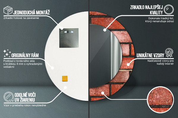 Kerek tükör fali dísz vörös tégla