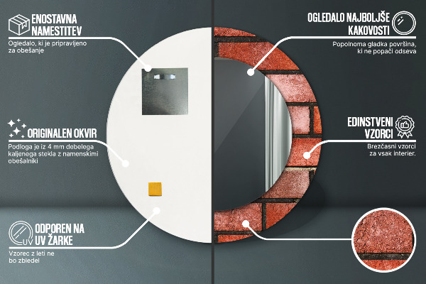 Kerek tükör fali dísz vörös tégla