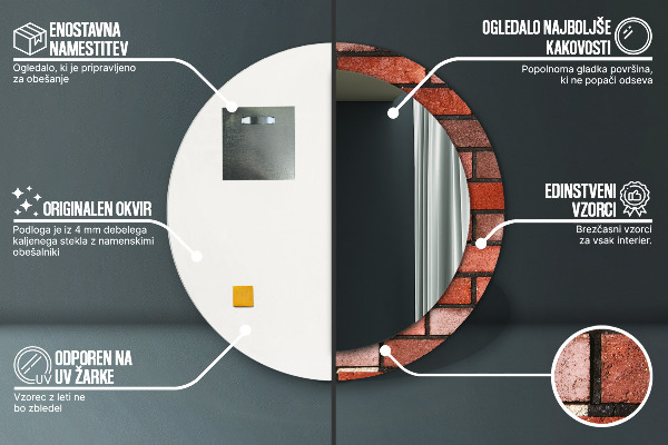 Kerek tükör fali dísz vörös tégla