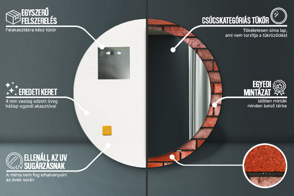 Kerek tükör fali dísz vörös tégla