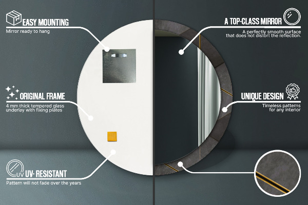 Kerek tükör díszítéssel Szürke háromszögek